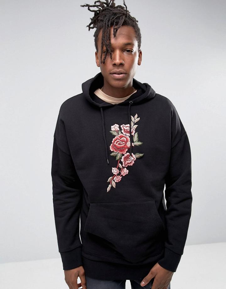 Jaded London Oversized Hoodie With Floral Print - Black