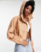 Asos Design Washed Hooded Cropped Jacket In Coral-pink