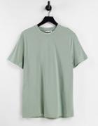 Asos Design Pique T-shirt With Crew Neck In Washed Khaki-green