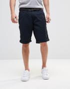 Esprit Chino Shorts With Faux Leather Belt - Navy