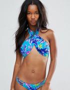 New Look Tropical Wrap Bikini Top Co Ord - Blue