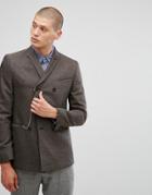 Asos Skinny Double Breasted Blazer In Gray Texture With Watch Chain - Gray