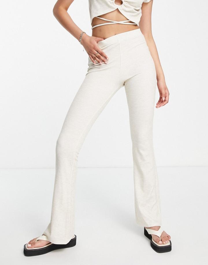 Topshop Speckled Rib Flared Pants In Stone-neutral