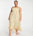 Lola May Plus Midaxi Dress With Tie Straps And Pephem In Cream Floral-white