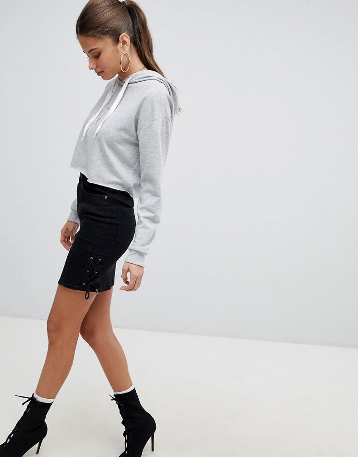 Noisy May Denim Skirt With Lace Up Detail - Black