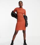 Flounce London Tall High Neck Half Sleeve Midi Dress In Rust-orange