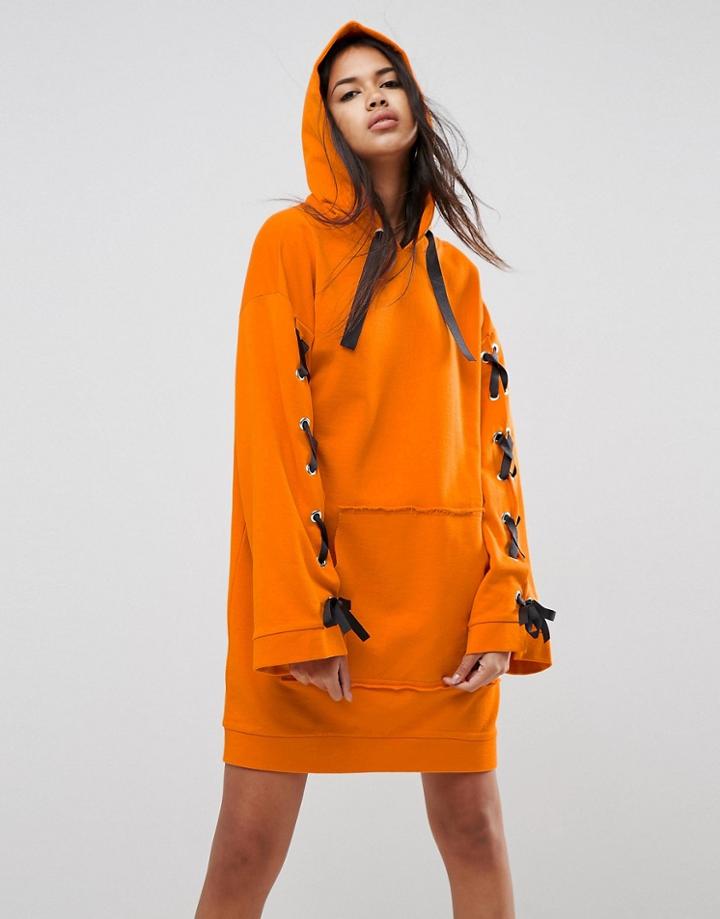 Asos Hoodie Sweat Dress With Tie Details - Orange