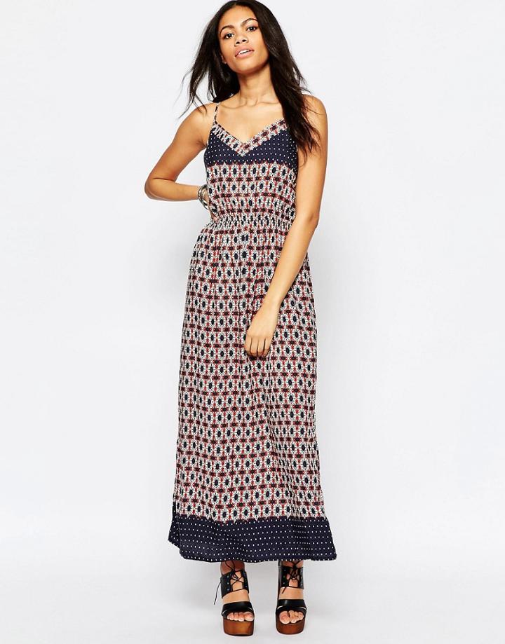 Brave Soul Border Print V Neck Maxi Dress - Red