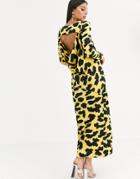 Asos Design Cowl Back Maxi Dress In Yellow Cow Animal Print-multi