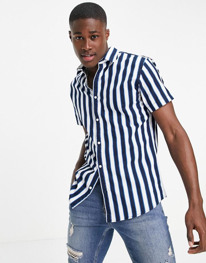 Jack & Jones Originals Vertical Stripe Shirt In Blue And White-blues