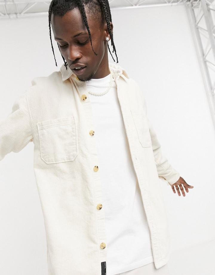 Pull & Bear Cord Overshirt In Ecru-neutral