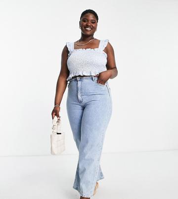 The Frolic Plus Shirred Top With Flutter Straps In Vintage Ditsy Floral-blue