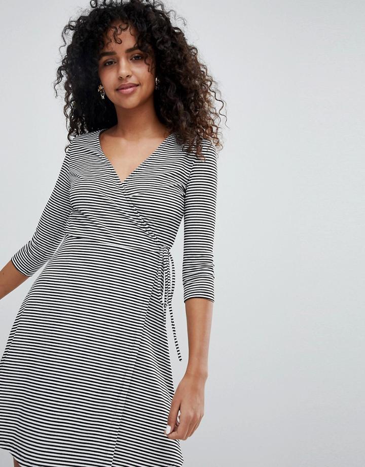 New Look Stripe Wrap Mini Dress - Black