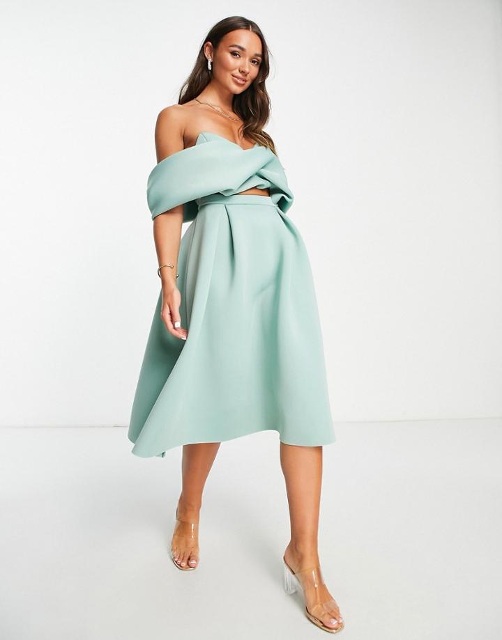 Asos Design 2 Piece Midi Prom Dress In Frosted Sage-green