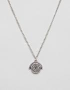 Asos Necklace In Burnished Silver With Geo-tribal Coin And Stone - Silver
