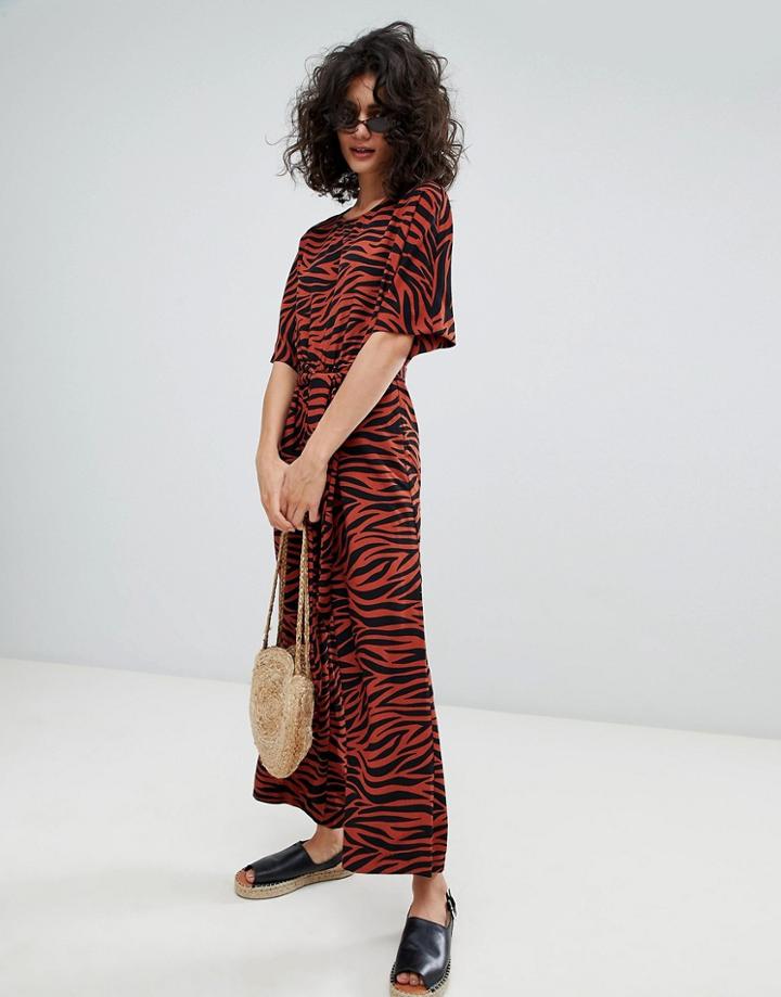 Monki Tiger Print Jumpsuit - Brown