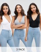 Asos Sleeveless Plunge Neck Top 3 Pack - Multi