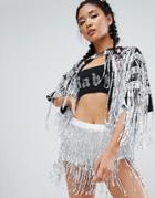 Jaded London Cape In Sequin Fringe Co-ord - Silver