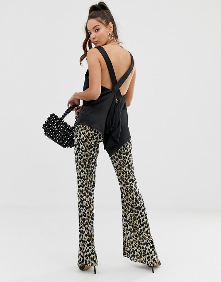 Asos Design Satin Square Neck Top With Cross Back - Black