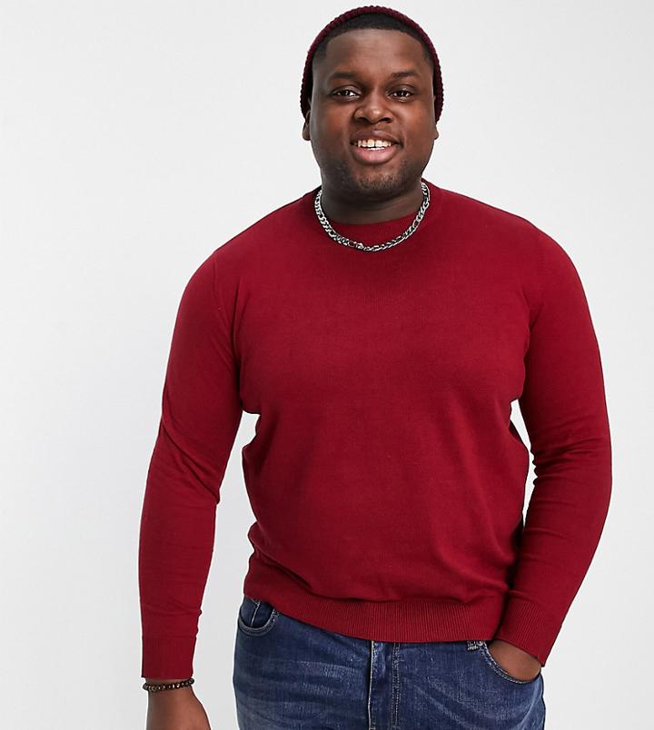 Threadbare Plus Cotton Crew Neck Sweater In Bloodstone-red