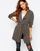 Noisy May Lightweight Belted Trench Coat - Gray