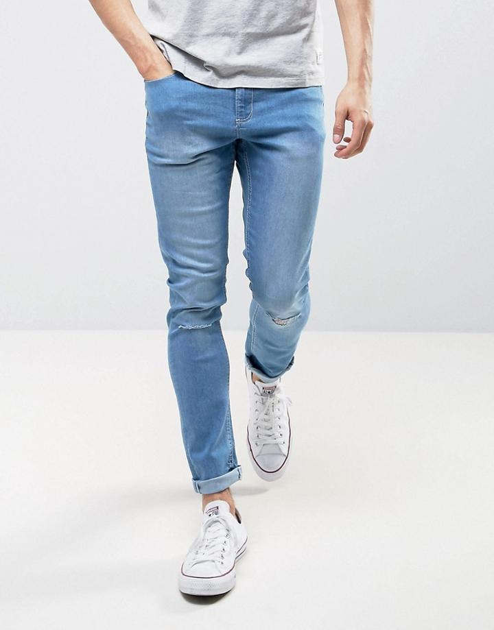 Ldn Dnm Spray On Jeans With Knee Rips - Blue