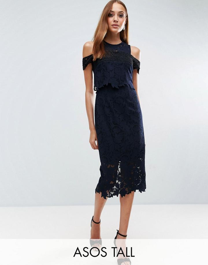 Asos Tall Crop Top Cold Shoulder Midi Dress - Navy