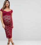 Asos Maternity Bardot Lace Skirt Dress - Red