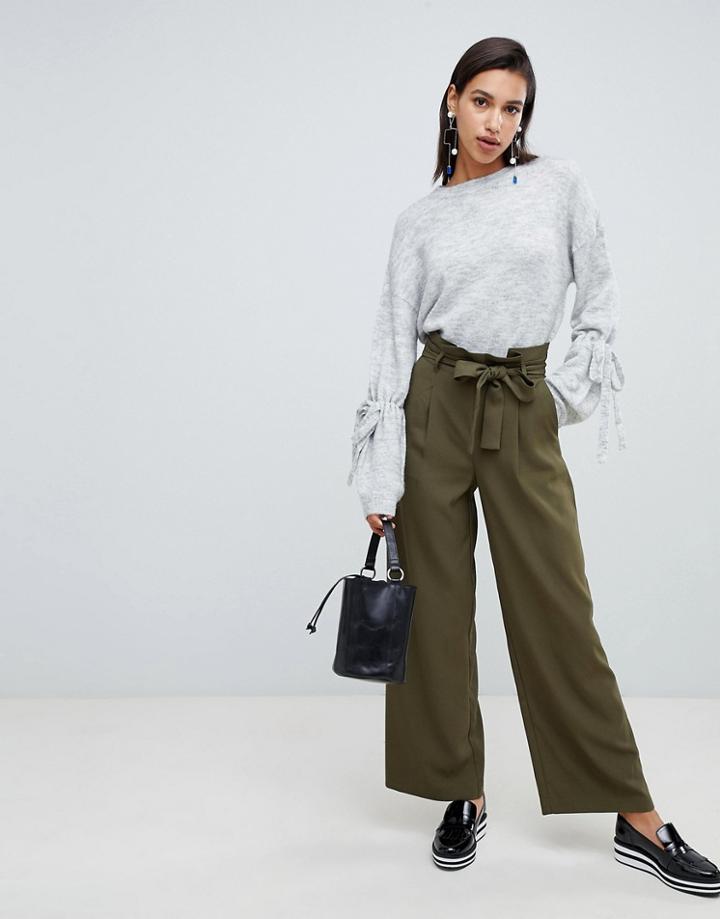 Vero Moda Tie Waist Wide Leg Pants - Green