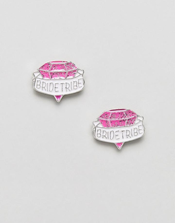 Asos Design Hen Bride Tribe Stud Earrings - Silver