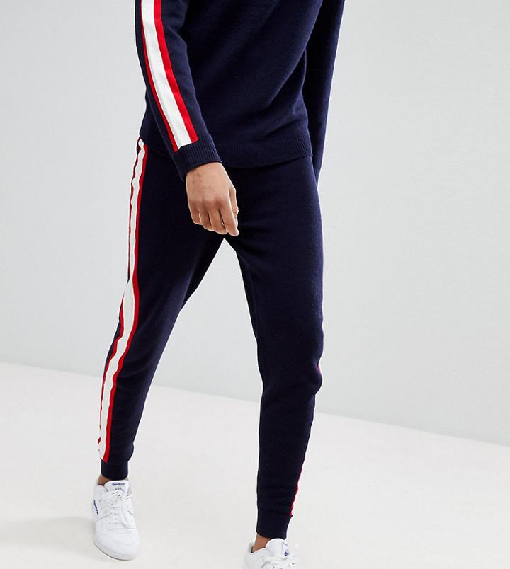 Asos Tall Knitted Co-ord Joggers With Side Stripe In Navy - Navy