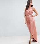 Asos Tall Hammered Satin One Shoulder Maxi Dress - Orange