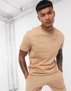 Asos Design Two-piece T-shirt With Pin Tucks In Tan-brown