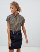 New Look Utility Shirt In Mono Stripe - Black