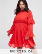 Club L Plus High Neck Detailed Tiered Arm Dress - Red