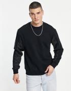 Topman Nylon Panel Sleeve Sweatshirt In Black-navy