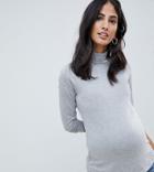 Asos Design Maternity Turtleneck Long Sleeve Top In Gray