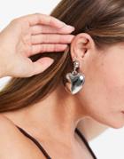 Asos Design Earrings In Puff Heart Design In Silver Tone