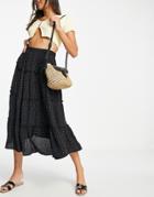 Miss Selfridge Tiered Maxi Skirt In Multi-colored Pindot-black