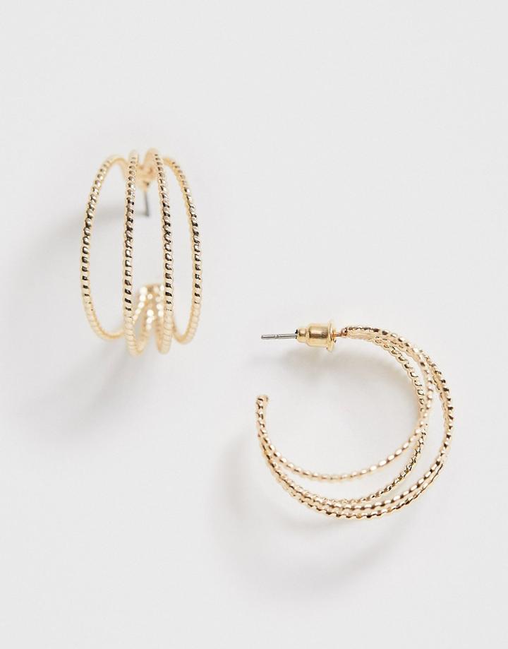 Asos Design Hoop Earrings In Layered Split Design In Gold Tone - Gold