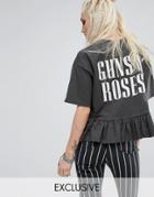 Milk It Vintage Guns N Roses Band T-shirt With Frill Hem In Washed Black - Black