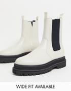 Asos Design Chelsea Calf Boots In White Faux Leather With Black Sole