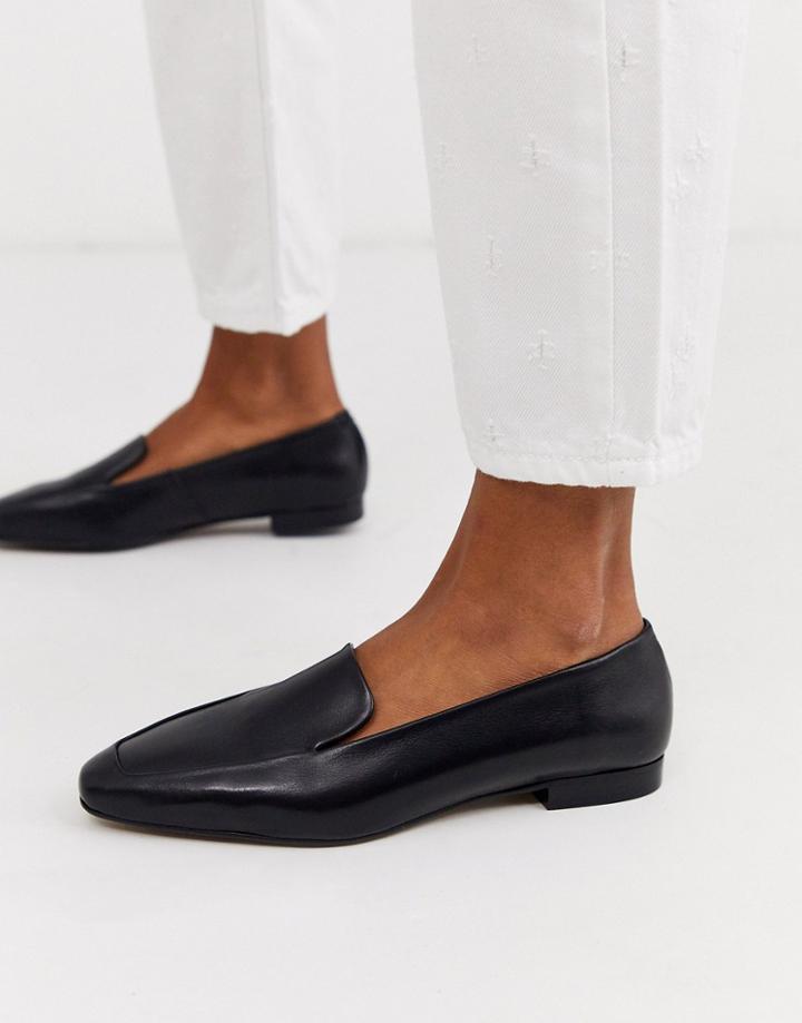 Depp Black Soft Leather Flat Shoes