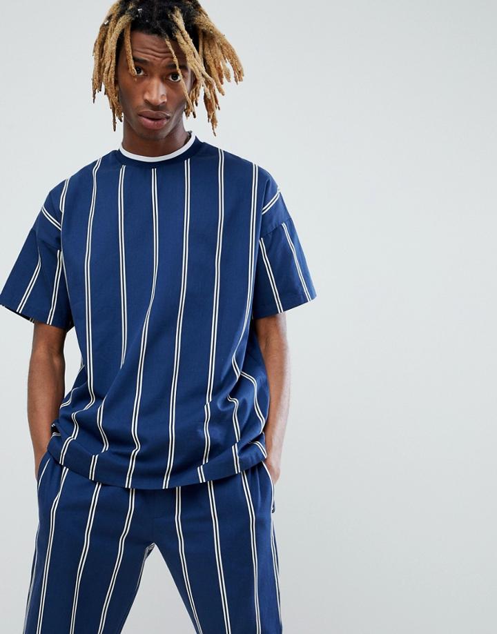 Asos X Unknown London T-shirt In Stripe - Navy