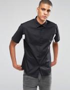 Asos Shirt In Black With Cut And Sew In Short Sleeve - Black