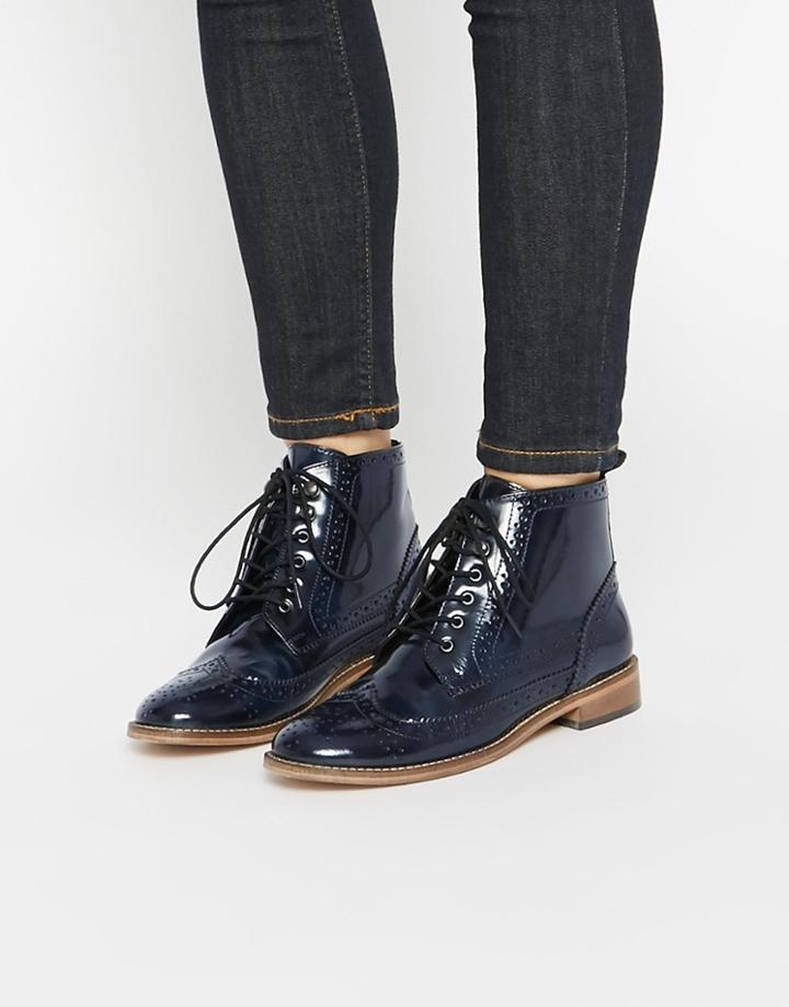 Asos Artist Leather Brogue Lace Up Boots - Navy Box