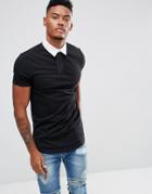 Asos Longline Muscle Rugby Polo Shirt In Black With Curved Hem - Black