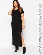 Junarose Maxi Shift Dress With Sheer Overlay - Black