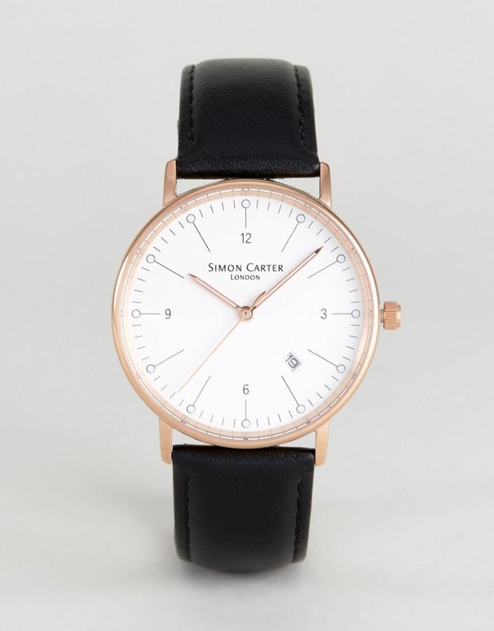 Simon Carter Wt2201 Leather Watch In Brown - Black