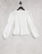 Only Top With Shirred Bodice And Sleeve Detail In Cream-white